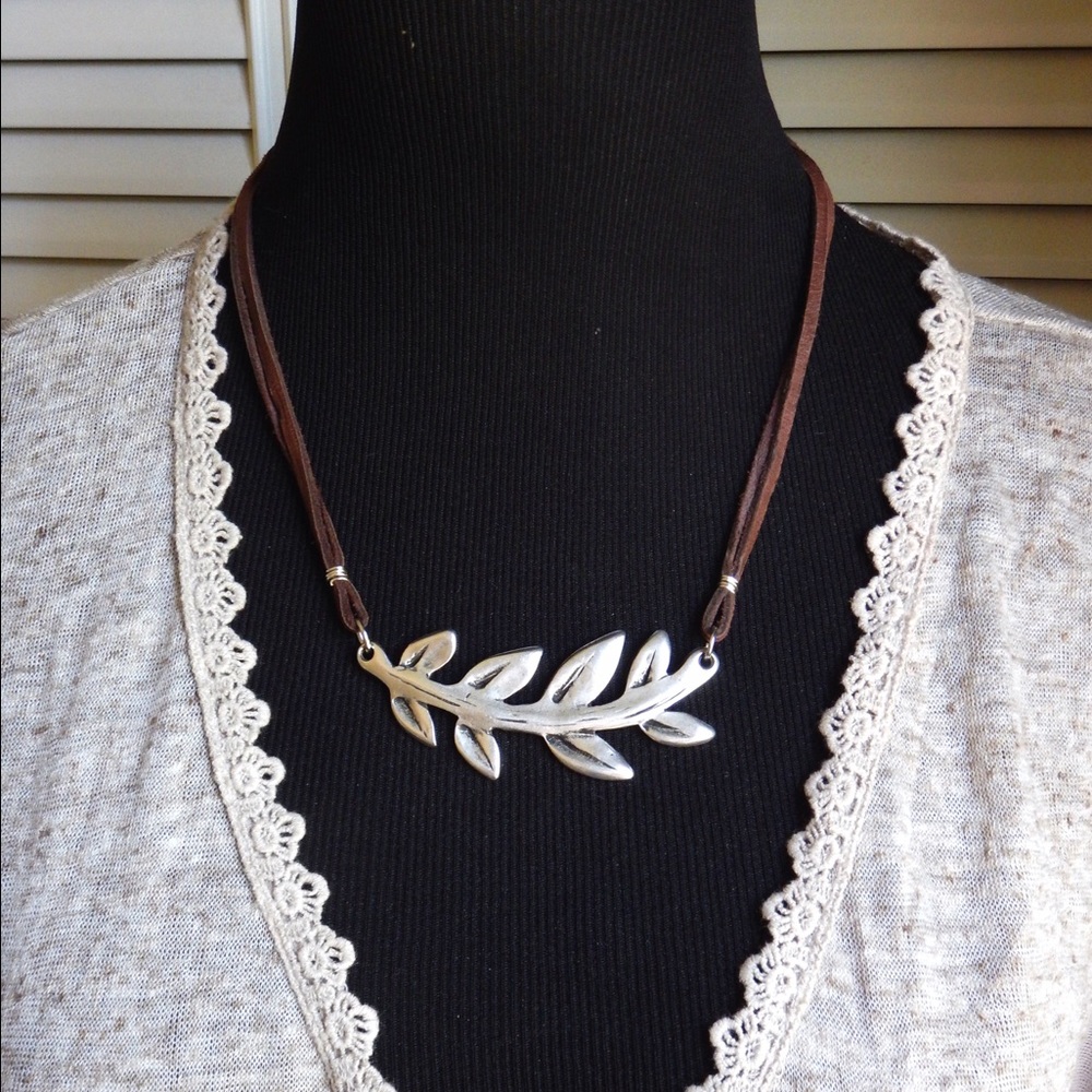 Rustic feather and leather statement necklace